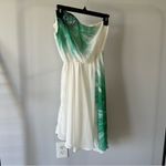 White with green flowers one shoulder asymmetrical cocktail dress xs/s Photo 7