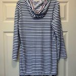 Cabana Life Navy Blue Stripe Hooded Cover Up Dress Top Tassel Womens Size Medium White Photo 4
