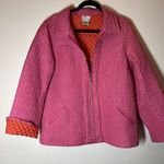 The Quacker Factory Jacket Women L Bright Pink Silk Quilted Rhinestone Zipper Size L Photo 0