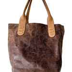 American West TrueLu Brown Leather Tote Bag Purse Denim Lined Shoulder Bag Photo 0