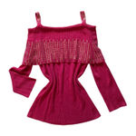 Y2K Hot Pink Off Shoulder Knit Sweater Top Rhinestone Glam Women’s S Photo 0