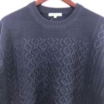 Madewell Patchwork Cable Knit Tunic Sweater Women’s Size M Navy Chunky Photo 3