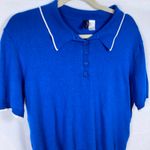 Divided Womens L Blue Polo Fine Knit Short Sleeve Sweater Retro Preppy Tennis Size L Photo 2
