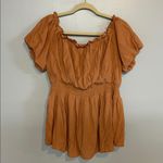 Scarlet Darkness Top Large Peasant Bardot Ruffle Blouse Smocked Waist Shirt Orange Photo 3