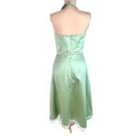Bari Jay Halter Midi Satin Dress 8 Sage Green Bridesmaid Mother Ribbon Hem #305 Photo 5