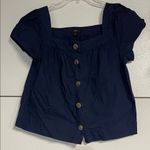 J.Crew  WOMENS NAVY BLUE BUTTON DOWN SQUARE NECK BLOUSE SMALL COTTON L3037 Photo 1