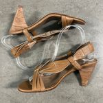 Donald J. Pliner (8) Y2K Tavish Tan Leather Strappy Stack Wood Heel Sandal Shoes Photo 2