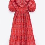 ZARA Red And White Dress - Maxi Embroidered Dress Photo 2