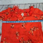 Fig and Flower Orange‎ Floral Embroidered Gauze Smocked Neck Tie Front Blouse PM Red Size undefined Photo 5