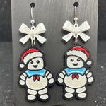 Stay Puft Marshmallow Man Christmas Earrings with White Bows Photo 0