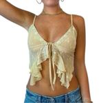 Source Unknown Lace Tie Front Beige Tan Cropped Spaghetti Strap Semi Sheer Tank Top Photo 1