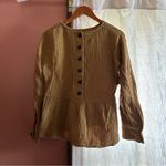 Madewell Lightspun Button-Back Peplum Top Compass Gold Gauze Blouse Cotton Sz S Photo 5