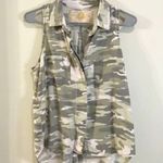 Bella Dahl  Camo Sleeveless Button-Front Top Collared Green White XS Tencel Photo 1