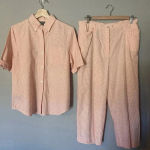 Ralph Lauren  Coral Peach Gingham ButtonShort Sleeve Shirt Pants Set Size‎ M /12 Photo 0