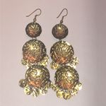 Brass Tone Aged Gold Tone Textured Dangle Retro Boho Earrings Photo 4