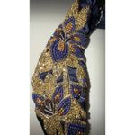 Embellished Beaded Floral Knot Headband – Navy Blue & Gold Photo 8