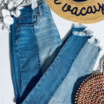 American Eagle  Vintage High Rise Cotton Two Tone Frayed Hem Button Fly Jeans Photo 0