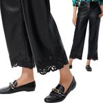 Chico's NEW Faux Leather Cutwork Hem Trousers Curvy Black Size 16 XL Photo 2