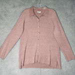 Jason Wu Ribbed Knit Collared Button Front Long Sleeve Women's L Dusty Rose Photo 0