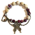 Bronze Butterfly Bracelet Burgundy Star Tan Boho Ceramic Elastic Stretchy Purple Photo 0