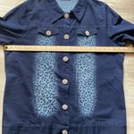 Quacker Factory  Denim Jacket 1X Blue Leopard Print Rhinestone Buttons Photo 4
