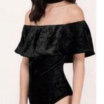 Altar'd State Altar’d State Black Ruffle Velvet Off The Shoulder Bodysuit Size Medium Photo 0