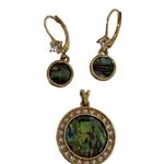 MCM New Nina Richie Gold Tone Abalone & Rhinestone Earrings & Pendent Vtg Set Photo 1