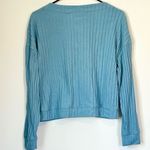 SO  Teal Button-Up V-Neck Oversized Cropped Ribbed Cardigan - Juniors Large Photo 2
