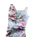 Rolando Santana White Floral Print Satin Ruched Sleeveless Square Neck Dress S Photo 2