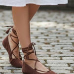 Madewell  Inga Wine Suede Leather Lace-Up Ballet Shoes Size 6.5 Brown Photo 0