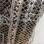 Sabine Metallic Gold Mosaic Sequin Mini Party Dress Medium NEW Spaghetti Straps Black Photo 8