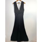 Abercrombie & Fitch Giselle Pleated Wide Leg Plunge Black Satin Jumpsuit M New Photo 1