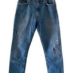 ZARA Women’s Blue Denim Distressed Raw Hem Y2K Straight Ankle Jeans SZ 6 #1132 Photo 0