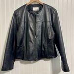 Worthington L Black Genuine Lambskin Leather Jacket Collarless Quilted Lining Photo 0