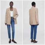 ANINE BING ππ Tweed Double Breasted Fishbone Blazer ~ Tan & Cream Medium Photo 3