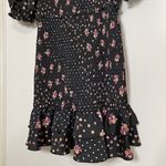 For Love & Lemons NWOT black pink floral ruffle hem Camellia Mini Dress Medium Photo 6