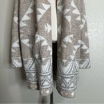 Frye  Beige Cream Geometric Pattern Open Front Long Sweater Cardigan, Size XL Photo 4