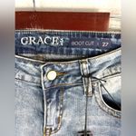 GRACE IN LA  27 Light Blue Distressed Boot Cut Jeans with Silver Strip Detail Photo 5