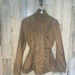 Betsey Johnson  Khaki Tan Scalloped Tie Back Zip Up Jacket- size S Photo 12