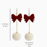 Vintage Red Bowknot Pom Pom Ball Earrings Photo 1
