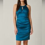 Signature By Sangria Halter Satin Peacock Teal Bodycon Cocktail Dress 14 XL Blue Photo 13