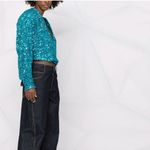 ROTATE‎ BIRGER CHRISTENSEN Aurelia Sequin Embellished blouse 10 Teal Cropped Blue Photo 4