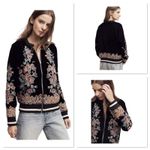 Elevenses Anthropologie Black Velvet Embroidered Bomber Jacket Full Zip Medium Photo 1