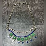Beautiful Green with Bright Blue Triangles Necklace on a Silver Chain Photo 1