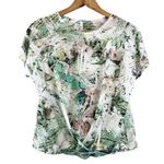 Tryst  Womens‎ S T-Shirt Twist Front Round Neck Abstract Green Pink White Active Photo 0