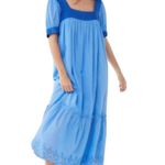 Urban Outfitters Blue Mumu Puff Short Sleeve Square Neck Maxi Dress Photo 0