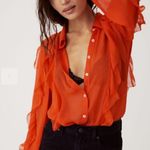 Maeve Women's Size M Orange Ruffled Button Down Blouse EUC Photo 3