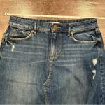 Loft  Distressed Denim Skirt Front Slit Frayed Hem Boho Size 4 100% Cotton Photo 4
