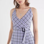 Urban Outfitters Dress Womens Small Linen Mini Bleted Amanda Lavender Faux Wrap Photo 0