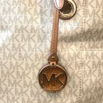 Michael Kors White & Grey Jet Set Coated Canvas and Brown Leather Shoulder Bag Photo 1